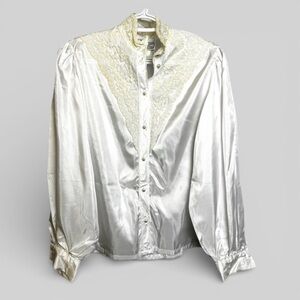 George Yazbek for Gordon Peters lace collar satin white shirt old money vintage